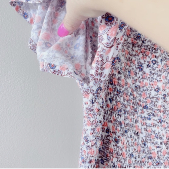 Japna Fitted flutter sleeve smocked top ditsy floral women's shirts large ruffle - Picture 4 of 8